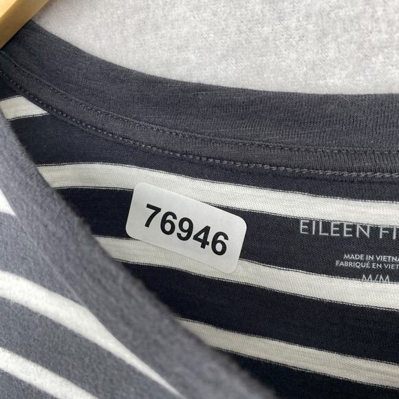 EILEEN FISHER Top M Organic Cotton Jersey Striped Boxy Dolman Sleeve Gray - Picture 10 of 10